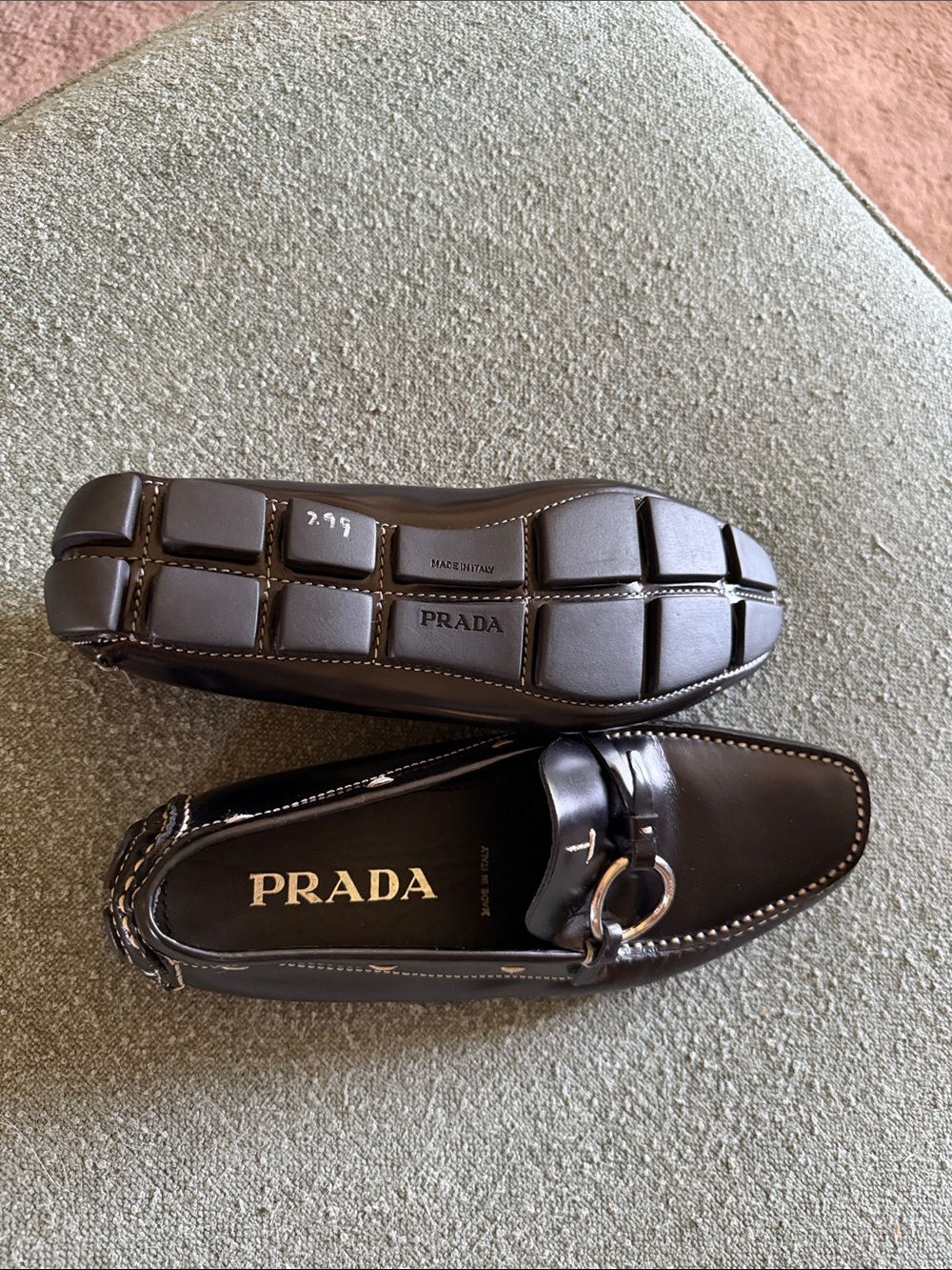 Prada Black Leather Loafers with Silver Ring Bit - Picture 4 of 7